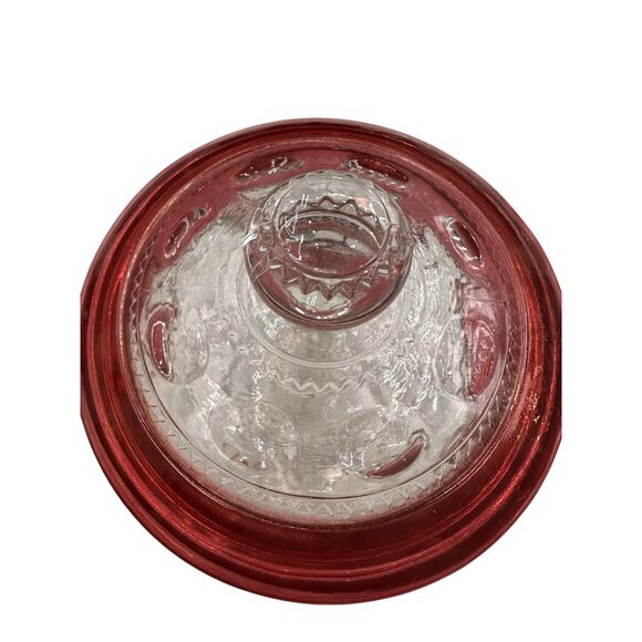 Vintage Cottage Jewelry Trinket Red Ruby Candy Dish Lid Thumbprint 8" - Picture 4 of 9